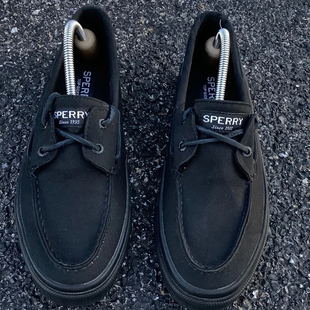 Sperry Bahama II Mens 10M Boat Shoes Black Canvas Sneakers STS12307